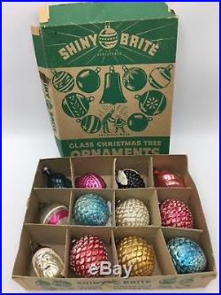 Lot Vtg Antique Glass Christmas Ornaments Pinecones Mica Santa Shiny Brite Box
