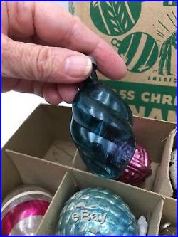 Lot Vtg Antique Glass Christmas Ornaments Pinecones Mica Santa Shiny Brite Box