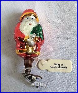 Lot of 10 Hand Blown Glass Christmas Santa Clip Ornament Made in Czechoslovakia