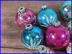 Lot of 12, Vintage Shiny Brite stencil/mica glass Christmas ornaments withbox