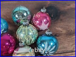 Lot of 12, Vintage Shiny Brite stencil/mica glass Christmas ornaments withbox
