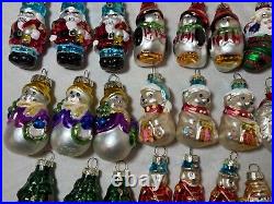 Lot of 36 vintage handmade painted mercury glass Christmas figural ornaments