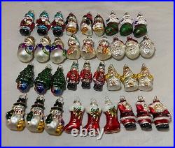 Lot of 36 vintage handmade painted mercury glass Christmas figural ornaments