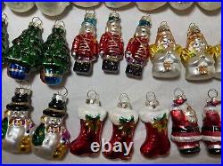 Lot of 36 vintage handmade painted mercury glass Christmas figural ornaments