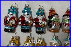 Lot of 36 vintage handmade painted mercury glass Christmas figural ornaments