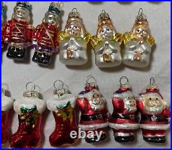 Lot of 36 vintage handmade painted mercury glass Christmas figural ornaments