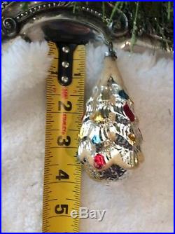 Lot of 6 RARE Vtg Antique Mercury Glass Christmas Tree Shaped Figural Ornaments