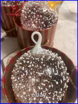 Lot of 6 Vintage hand blown snowball ornament Nordstrom by David Levi 1995
