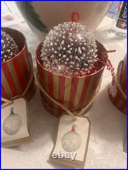Lot of 6 Vintage hand blown snowball ornament Nordstrom by David Levi 1995