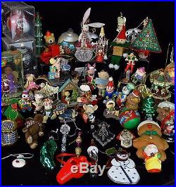 Lot of 60 Mixed Christmas Tree Ornaments Hand Blown Glass Figure Wooden Disney