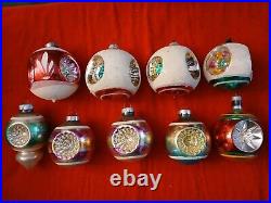 Lot of 9 Christmas Tree Ornaments, Triple And Double Indents, Shiny Brite