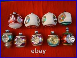 Lot of 9 Christmas Tree Ornaments, Triple And Double Indents, Shiny Brite