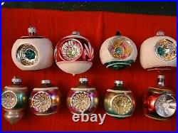 Lot of 9 Christmas Tree Ornaments, Triple And Double Indents, Shiny Brite