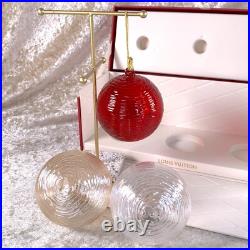 Louis Vuitton Christmas Ornament Glass Ball Set of 3 Rare VIP Gift with Case