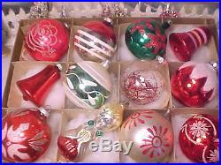 Lovely Antique Vtg Glass Xmas Ornaments Mica Frosted Glitter Shiny Brite Poland