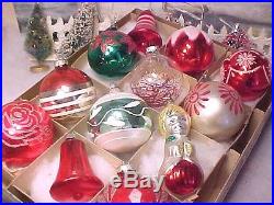 Lovely Antique Vtg Glass Xmas Ornaments Mica Frosted Glitter Shiny Brite Poland