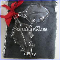 Lovely Vintage Steuben Glass Holly Leaves Crystal Christmas Ornament Set LOOK