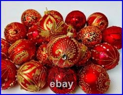 Luxury Red Gold Christmas Ornaments Set 20 Handmade Glass Balls