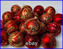 Luxury Red Gold Christmas Ornaments Set 20 Handmade Glass Balls