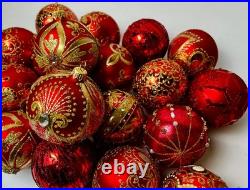 Luxury Red Gold Christmas Ornaments Set 20 Handmade Glass Balls