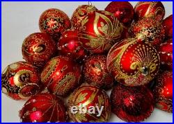 Luxury Red Gold Christmas Ornaments Set 20 Handmade Glass Balls