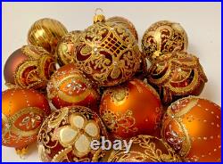 Luxury Set of 10 Gold Bronze Glass Baubles Handmade Holiday Collectibles