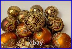 Luxury Set of 10 Gold Bronze Glass Baubles Handmade Holiday Collectibles