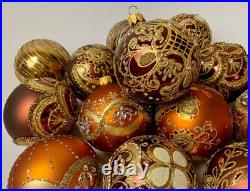 Luxury Set of 10 Gold Bronze Glass Baubles Handmade Holiday Collectibles