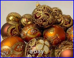 Luxury Set of 10 Gold Bronze Glass Baubles Handmade Holiday Collectibles