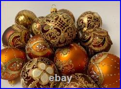 Luxury Set of 10 Gold Bronze Glass Baubles Handmade Holiday Collectibles