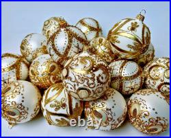 Luxury White Gold Christmas Ornaments Set 30 Handmade Glass Balls