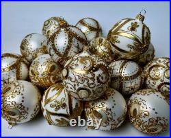 Luxury White Gold Christmas Ornaments Set 30 Handmade Glass Balls