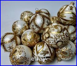 Luxury White Gold Christmas Ornaments Set 30 Handmade Glass Balls