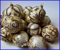 Luxury White Gold Christmas Ornaments Set 30 Handmade Glass Balls