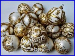 Luxury White Gold Christmas Ornaments Set 30 Handmade Glass Balls