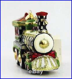 Mackenzie Childs Rare Choo Choo Train Christmas Glass Ornament New Original Box