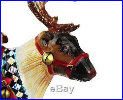 Mackenzie Childs Rare Reindeer Christmas Glass Ornament New Original Box New