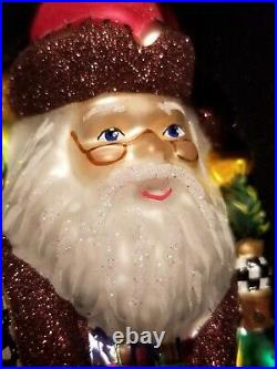 MACKENZIE CHILDS Woodland Santa Glass Christmas Ornament NIB RARE! HTF