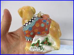 MACKENZIE CHILDS YELLOW LAB DOG w SWEATER 53910-18 GLASS CHRISTMAS ORNAMENT MIB
