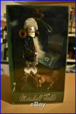 MARSHALL FIELD'S Lady Shopper with Dog Glass Christmas Ornament NEW IN BOX