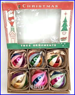 MCM Christmas Ornament Set Of 6 & Box Jumbo Stripe Fantasia Made In Poland 1950s MCM Christmas Ornament Set Of 6 & Box Jumbo Stripe Fantasia Made In Poland 1950s