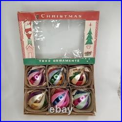MCM Christmas Ornament Set Of 6 & Box Jumbo Stripe Fantasia Made In Poland 1950s MCM Christmas Ornament Set Of 6 & Box Jumbo Stripe Fantasia Made In Poland 1950s