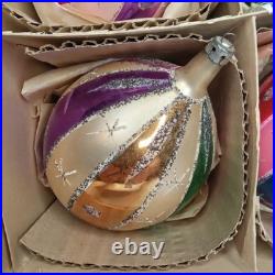 MCM Christmas Ornament Set Of 6 & Box Jumbo Stripe Fantasia Made In Poland 1950s MCM Christmas Ornament Set Of 6 & Box Jumbo Stripe Fantasia Made In Poland 1950s