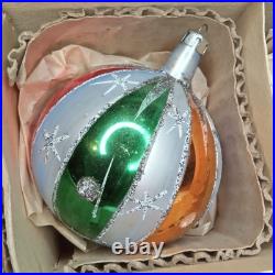 MCM Christmas Ornament Set Of 6 & Box Jumbo Stripe Fantasia Made In Poland 1950s MCM Christmas Ornament Set Of 6 & Box Jumbo Stripe Fantasia Made In Poland 1950s