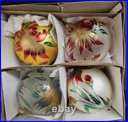MINT ONLY YCG Blown GLASS ornaments BOX OF 4 FLORAL 5 ORNAMENTS RETIRED 2014