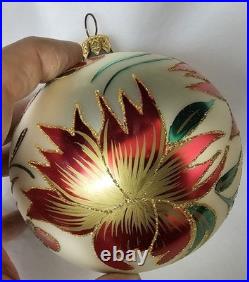 MINT ONLY YCG Blown GLASS ornaments BOX OF 4 FLORAL 5 ORNAMENTS RETIRED 2014
