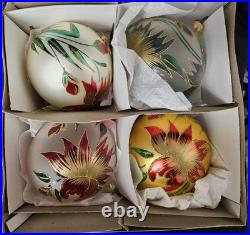 MINT ONLY YCG Blown GLASS ornaments BOX OF 4 FLORAL 5 ORNAMENTS RETIRED 2014