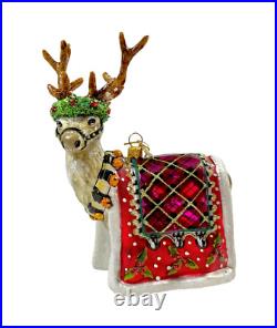 MacKenzie-Childs Courtly Check Aberdeen Reindeer Christmas Glass Ornament New