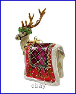 MacKenzie-Childs Courtly Check Aberdeen Reindeer Christmas Glass Ornament New