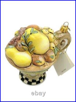 MacKenzie Childs Della Robbia Courtly Check Tea Cup Fruit Christmas Ornament